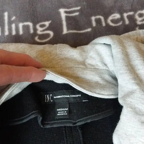 INC International Concepts Black Jacket with Gray Removable Hood - Picture 2 of 4